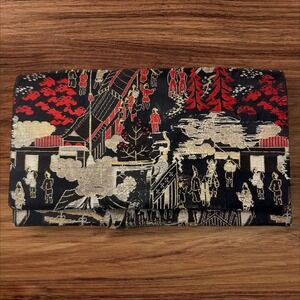 Vintage Kyoto Japan Hand-Bags Black Red Gold Embroidered Clutch‎